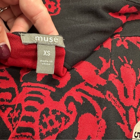 Muse Black Red fit & flare Midi Dress Sleeveless XS heavy knit - Picture 7 of 8